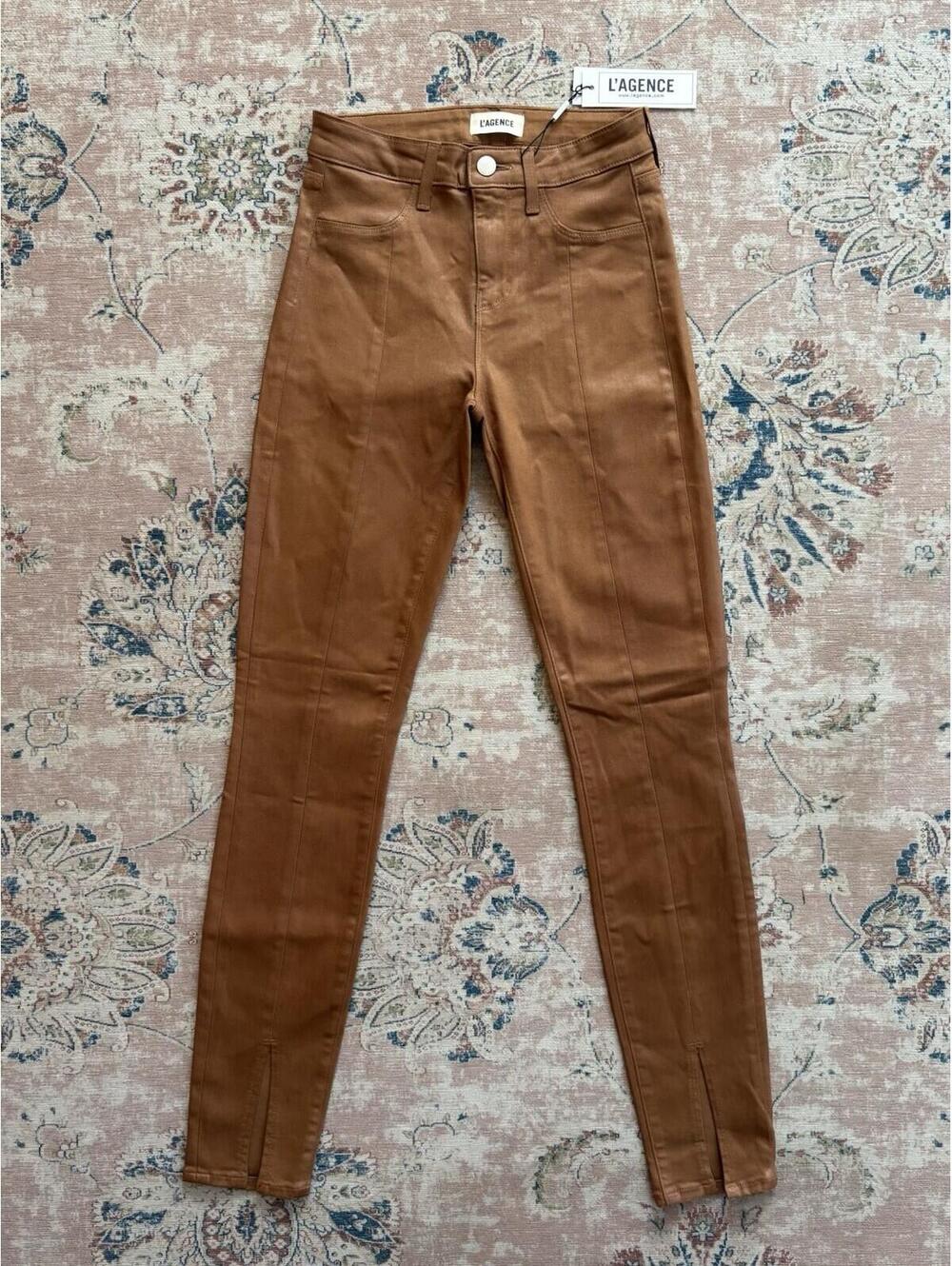 L'AGENCE Jyothi High Rise Split Ankle Cognac Coated Size 24 NWT